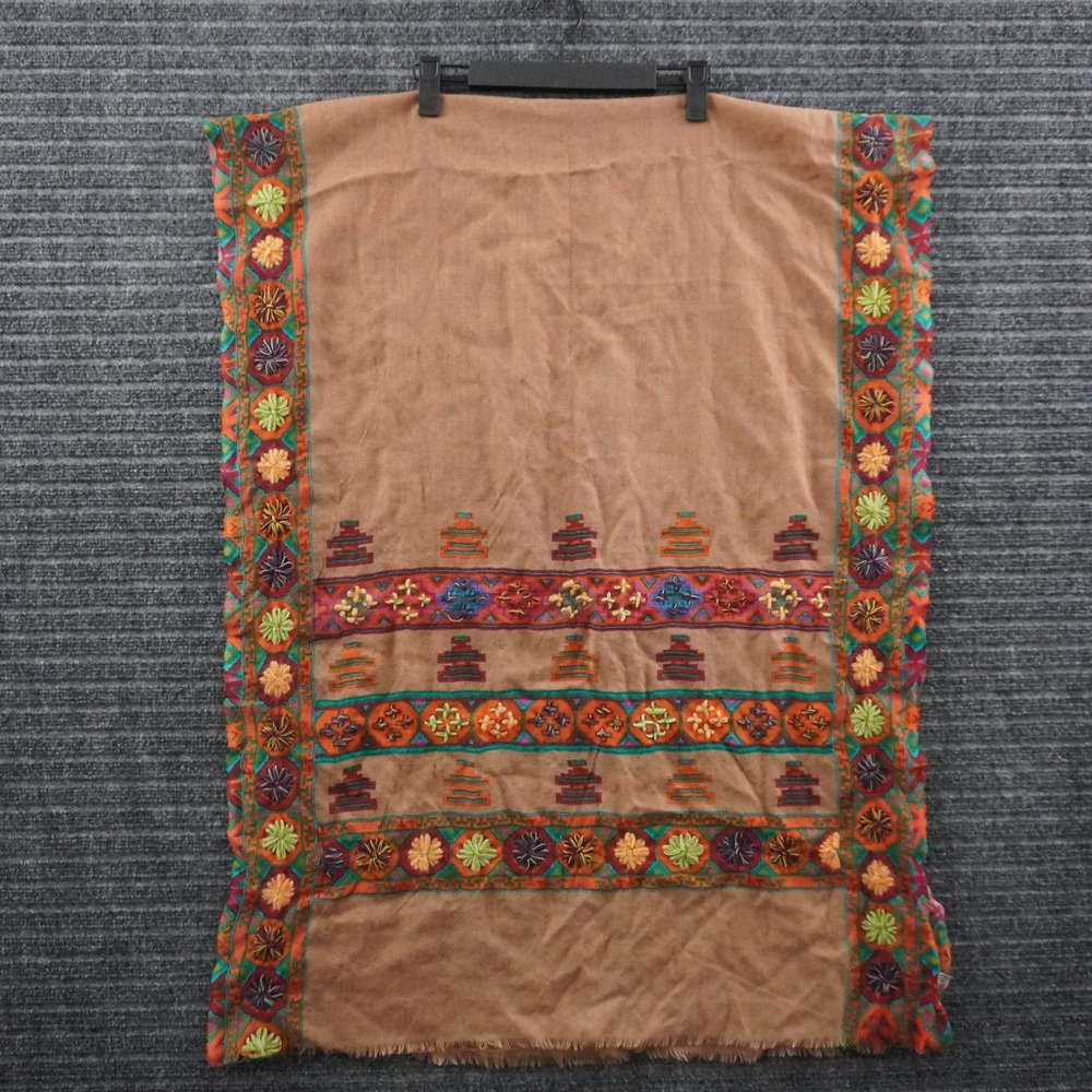 Wool Embroidered Shawl Wrap Unisex OS Brown Boho Tribal India